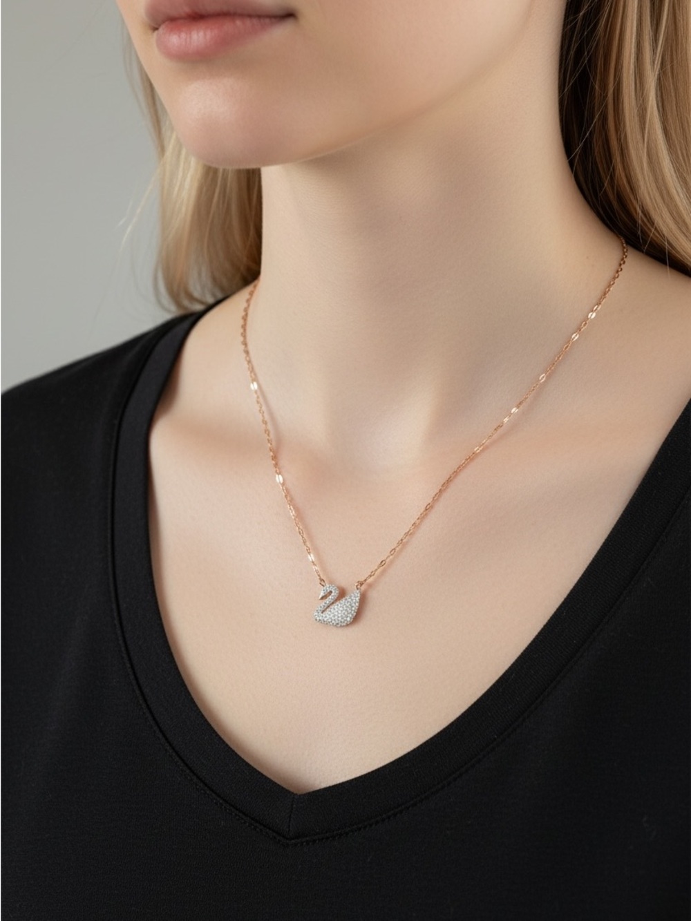 10/4 Rose Gold Swan Pendant Necklace with Crystal Accent